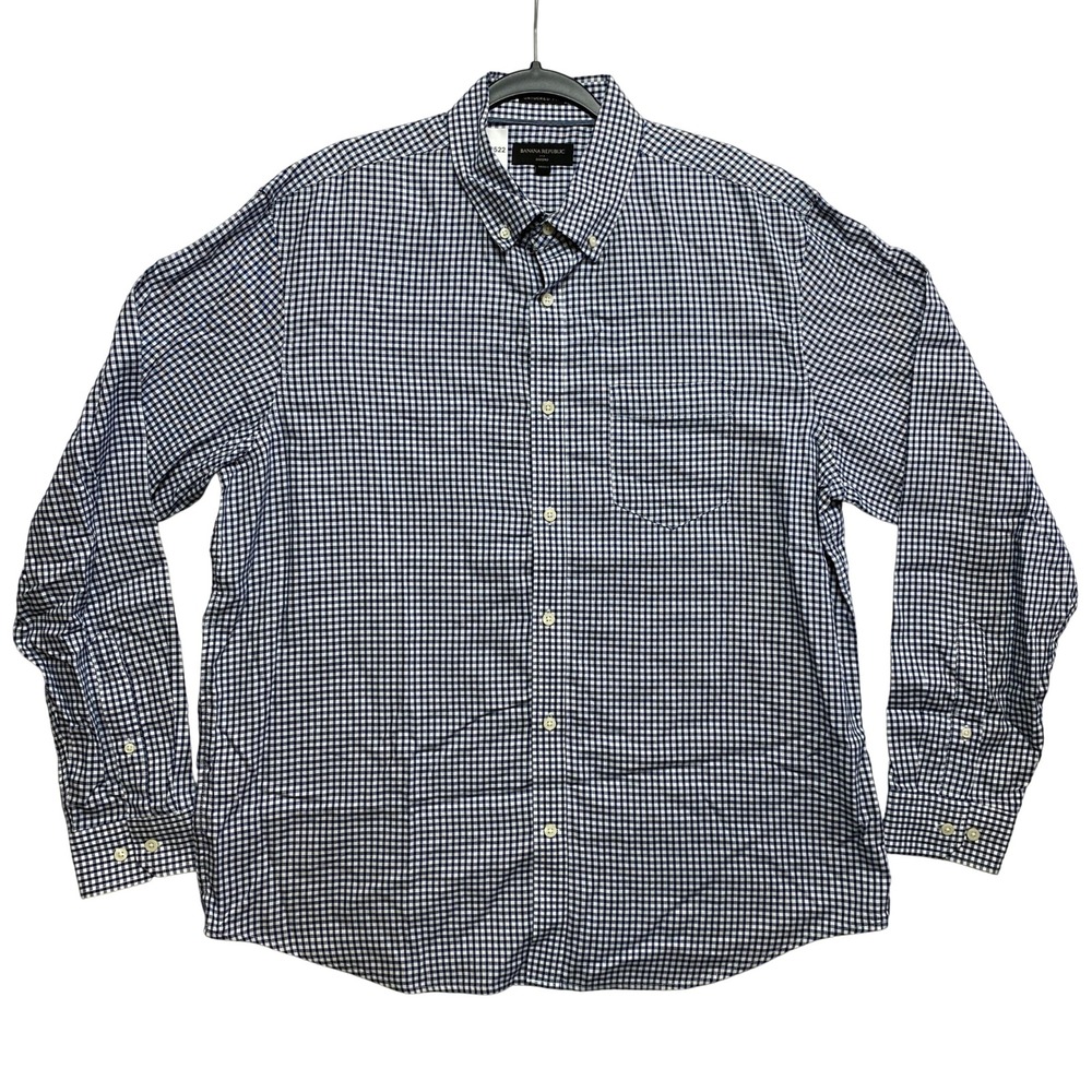 Banana Republic Shirt Mens XL Navy Gingham Oxford Untucked Fit Button-Down